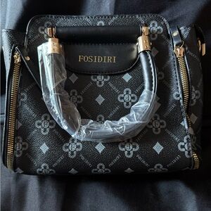 New Fosidiri Black and Gray with Gold Hareware Women's Handbag with Cat Charm